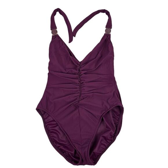 MagicSuit Burgundy Ruched Halter One Piece Swimsuit - Picture 1 of 7